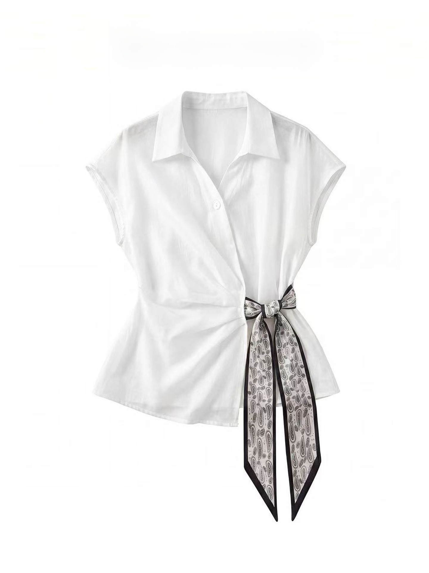 Corset Waist Cinch - Camisa Feminina Elegante Branca de Manga